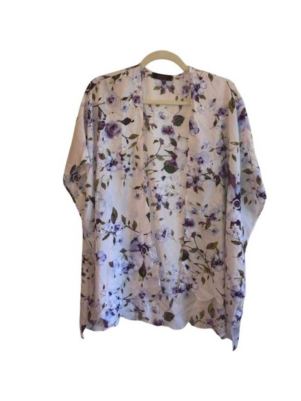 Floral Open-Front Kimono Cardigan Laine Street Small Lightweight Sheer Floral